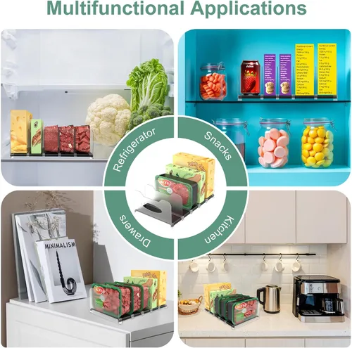 Miniatura 7 de SURETIVIAN Organizador para Congelador 30 cm Organizador Visible para Refrigerador con Divisores Removibles y Asas, Ajustable, Se Ajusta a Comidas