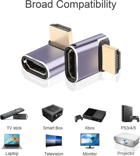 Miniatura 6 de Adaptador HDMI 8K de 90 grados, paquete de 2 adaptadores de ángulo recto HDMI 2.1 macho a hembra de 48 Gbps compatible con 8K @60Hz, 4K @120Hz, HDR