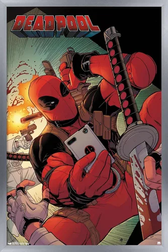 Miniatura 9 de Trends International Marvel Comics Deadpool - Póster de pared para selfies, 14.725 x 22.375 pulgadas, versión enmarcada de madera de granero