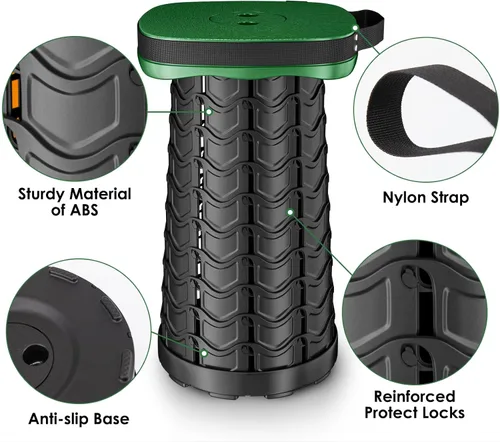 Miniatura 4 de aboutool Taburete plegable para campamento, taburete portátil plegable cuadrado con cojín de asiento elástico y bolsa de nailon ajustable, Verde