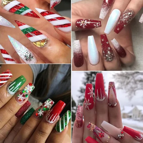 Miniatura 4 de Dijes de uñas de Navidad con purpurina en polvo rojo y verde para uñas, lentejuelas, holográfico, blanco, diamante, hielo, aurora, azúcar, arena