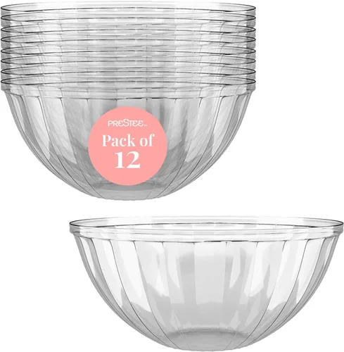 Miniatura 8 de Prestee Paquete de 4 cuencos de plástico transparente de 150 onzas – Cuencos grandes y redondos de plástico para fiestas, ensaladas, papas fritas