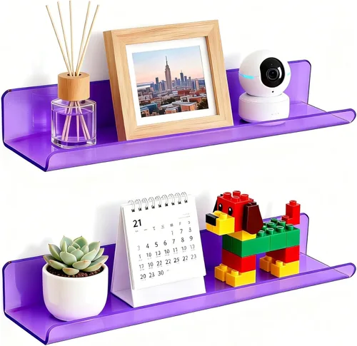 Miniatura 21 de ROYALITA Pequeños estantes acrílicos montados en la pared Juego de 2 12 pulgadas Estantes de exhibición de plantas para colgar en la pared