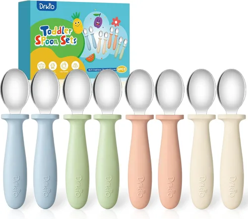 Miniatura 10 de DRKIO Juego de 8 Tenedores para Niños Pequeños - Tenedores para Bebé con Mango de Silicona, Seguros para Niños, Acero Inoxidable 18/8, Juego
