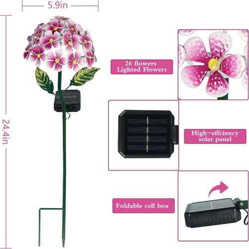 Miniatura 3 de Hortensia solar con 26 luces LED, estaca de metal para tierra, 3 colores - rosa