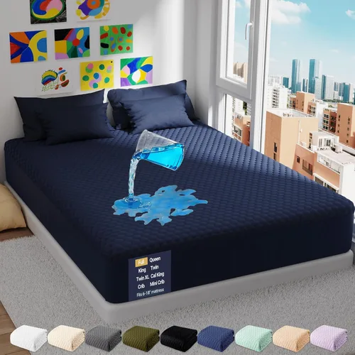 Miniatura 30 de OhGeni - Protector de colchón 100% impermeable tamaño Queen, almohadilla suave para colchón, resistente al pelo de mascotas y a la enuresis 1- Blanco