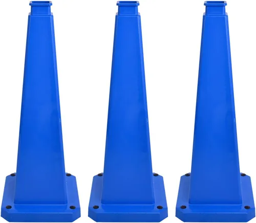 Miniatura 23 de Conos de precaución de 26.5 pulgadas, letreros de seguridad visibles de 4 lados con base de goma pesada, advertencia para prevención de resbalones