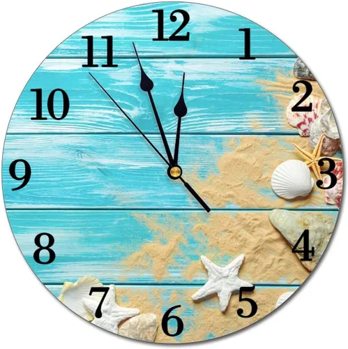 Miniatura 14 de Reloj de pared de playa de mar, funciona con pilas, reloj redondo silencioso sin tictac, decoración de pared para el hogar, oficina, escuela, 9.8