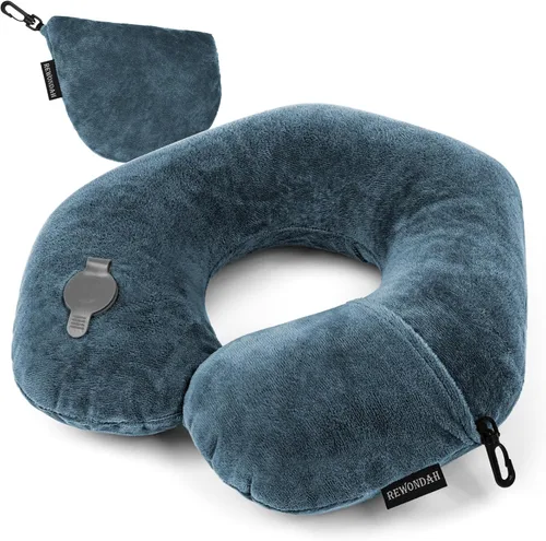 Miniatura 11 de Rewondah Almohada inflable de viaje para avión dormido, almohada inflable para el cuello para viajar en avión con funda lavable, almohada de viaje
