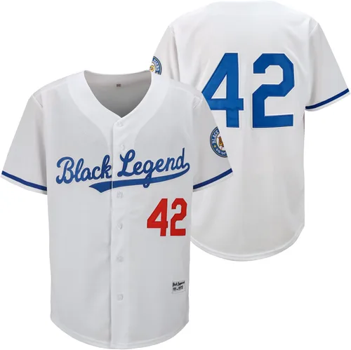 Dabuliu Camiseta de béisbol retro Black Legend 42 para hombre, parches bordados, camisetas hipster hip hop cosidas