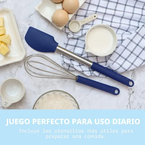 Miniatura 4 de Juego de utensilios de cocina de silicona, 12 piezas, antiadherentes, resistentes al calor, con mango de acero inoxidable, color azul