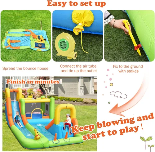 Miniatura 5 de HONEY JOY Tobogán acuático inflable, casa de rebote de agua gigante 8 en 1 y parque acuático con toboganes, escalada, piscina de chapoteo, toboganes