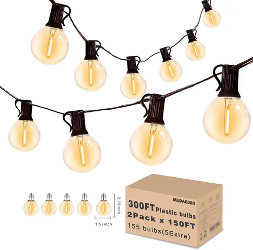 Miniatura 10 de 200 pies de luces de cadena LED al aire libre Edison para exteriores, impermeables, 2200K, luces de patio con 104 bombillas de plástico