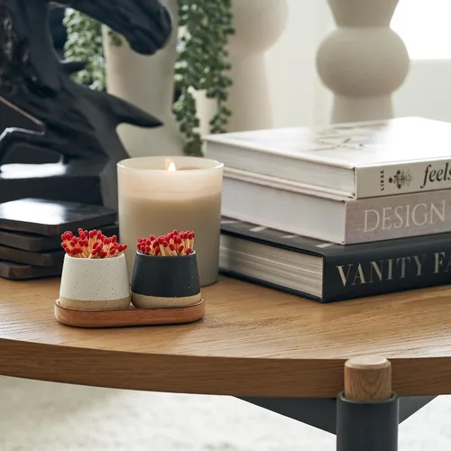 Miniatura 5 de Soporte Decorativo de Fósforos de Cerámica con Bandeja de Madera - Juego de 2 Hermosos Soportes Mates con Encendido Son una Mejora para Cualquier