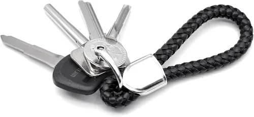 Miniatura 3 de Llaveros de cuero para llavero de automóvil, soporte de metal resistente con anillo en D para hombres y mujeres, 1 paquete, negro, largo
