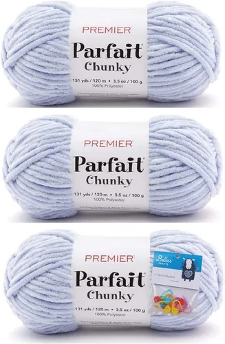 Miniatura 36 de Premier Yarns Parfait - Hilo de felpilla grueso, 3.5 onzas, peso súper voluminoso, paquete de 3 unidades con soportes para punto de Bella (chocolate)