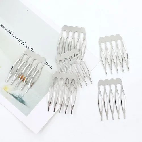 Miniatura 6 de Cinaci 30 peines laterales pequeños de metal plateado para manualidades, 5 dientes, para boda, velo de novia, tocados, pinzas para el cabello