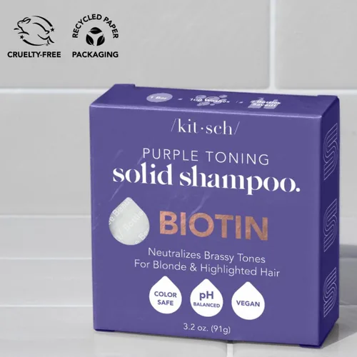 Miniatura 7 de Kitsch Toning Purple Shampoo Bar para rubias y cabello teñido - Champú para mujeres y hombres - Champú de biotina para fortalecer y neutralizar