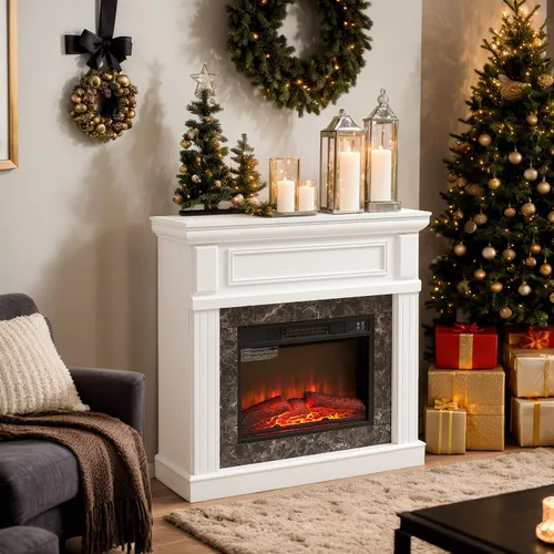 Miniatura 12 de Chimenea eléctrica de 46 pulgadas con repisa, estufa de leña portátil independiente con control remoto, inserto de chimenea de 23 pulgadas, 1400 W