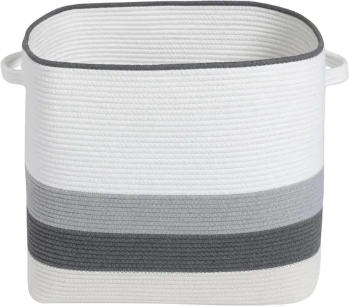 Miniatura 3 de Cesta de almacenamiento rectangular extragrande de 22"x14"x18" con tapa, cesta de almacenamiento grande de cuerda de algodón, cesta de ropa tejida