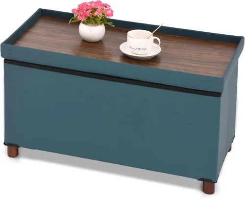 Dorriss Banco otomano de almacenamiento para sala de estar, otomana de almacenamiento con bandeja, taburete para dormitorio, mesa de café, tapa,