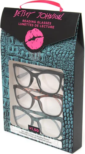Miniatura 2 de Betsey Johnson Women's Telcroc 3 Pack Reading Glasses Way, Black, Tortoise, Teal Tortise, 1.5X + 1.5