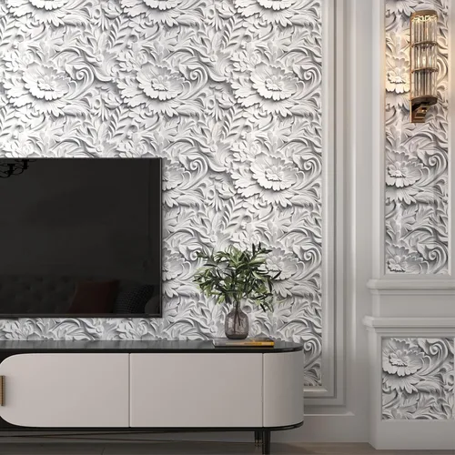 Miniatura 4 de Papel tapiz floral 3D de imitación para despegar y pegar, papel tapiz moderno de plasto de plástico con flores grandes, papel de contacto blanco