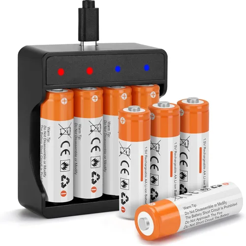 Paquete de 8 baterías recargables de litio AA de 1.5 V para cámara Blink, batería doble A de larga duración de 2600 mWh con cargador rápido de 2