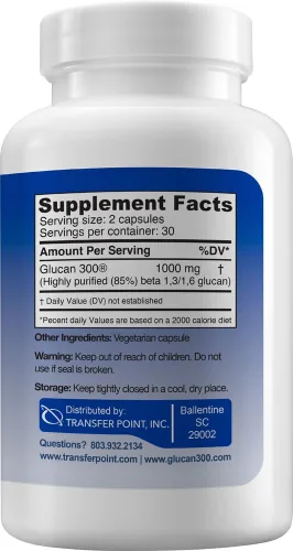 Miniatura 2 de Suplemento de Apoyo Inmunológico Transfer Point Beta Glucano Altamente Purificado 500 mg por Cápsula (Pack de 1 - fibra de b-glucano)