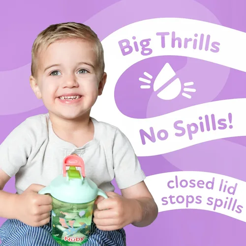 Miniatura 4 de Nuby Taza multifunción 2 en 1 para niños pequeños con popote con peso de 360° y boquilla dura, 8 onzas, asas de fácil agarre y tapa abatible, más