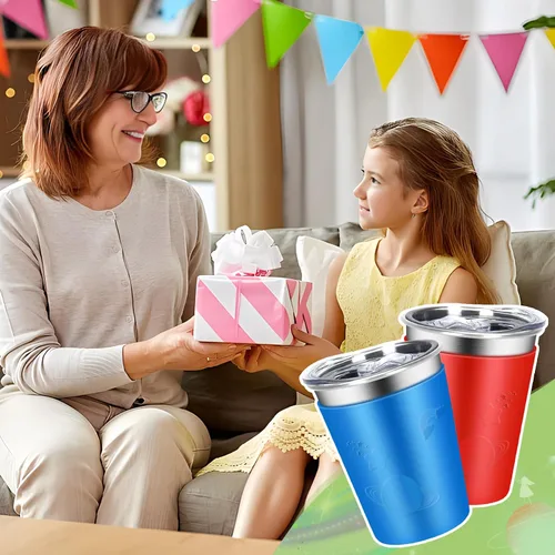 Miniatura 7 de ShineMe Vasos de acero inoxidable para niños, paquete de 2 tazas para niños con tapas y bonitas mangas de personajes espaciales, vasos antiderrames