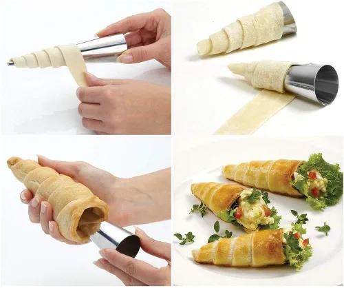 Miniatura 4 de FantasyDay Moldes antiadherentes para cuerno de color crema, de acero inoxidable, 5 pulgadas, kit de tubos de cannoli de gran tamaño, paquete de 16