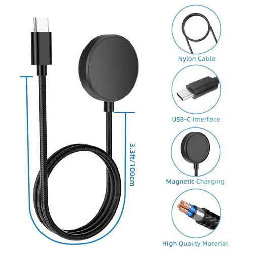 Miniatura 2 de Cargador USB-C de 3.3 pies compatible con Samsung Galaxy Watch 8/8 Classic/7/Ultra/6/6 Classic/5/5 Pro/4/4 Classic/3/Active 2/Active, cable de carga