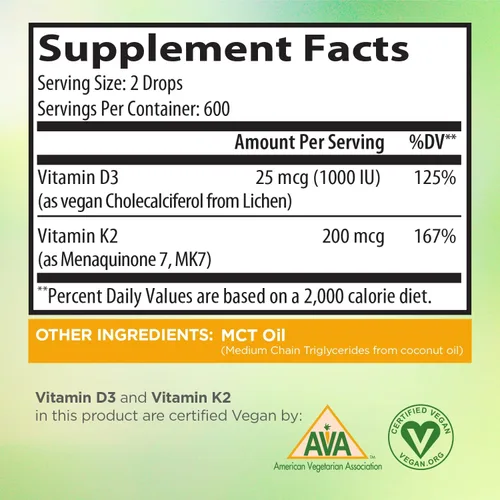 Miniatura 7 de Gotas líquidas veganas Vitamina D3 K2 (MK7) – Vitamina D líquida 100% a base de plantas mejorada con aceite de coco para una máxima absorción – 1