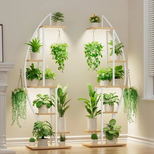 Miniatura 10 de BACEKOLL Soporte para Plantas de Interior con Luces de Crecimiento, Estante Alto para Plantas de 6 Niveles, Soporte de Metal de 63" para Plantas
