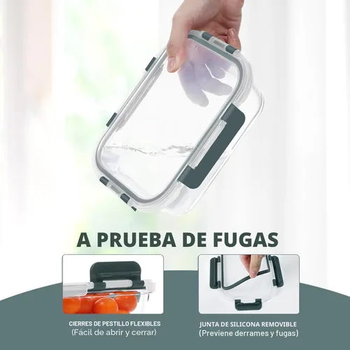 Miniatura 3 de KOMUEE - Paquete de 10 recipientes de vidrio para almacenamiento de alimentos, recipientes de preparación de comidas con tapas, loncheras de vidrio