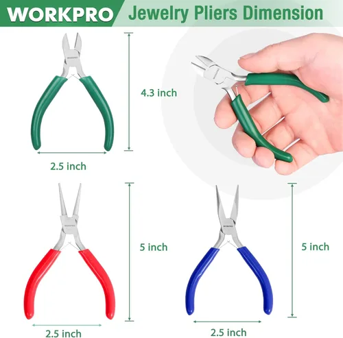 Miniatura 2 de WORKPRO Juego de Alicates para Joyería, Kit de Herramientas para Hacer Joyas de 3 Piezas - Alicates de Punta Fina/Alicates de Punta Plana, Alicates
