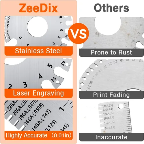 Miniatura 7 de ZeeDix 4 Piezas Hojas de Acero Inoxidable Calibre de Espesor para Soldadura - Herramienta de Medición de Calibre de Alambre, Calibre de Hoja