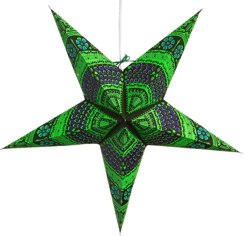 Miniatura 12 de Linterna de papel en forma de estrella azul verdoso del Caribe con cable de alimentación de 12 pies incluido