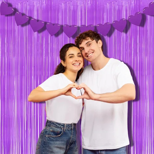 Miniatura 6 de BRAVESHINE Cortinas de Fondo de Fotos de Oropel – 2 Piezas 3.2x8.2 pies Serpentinas de Flecos de Papel Aluminio Morado Pastel para Púrpura pastel
