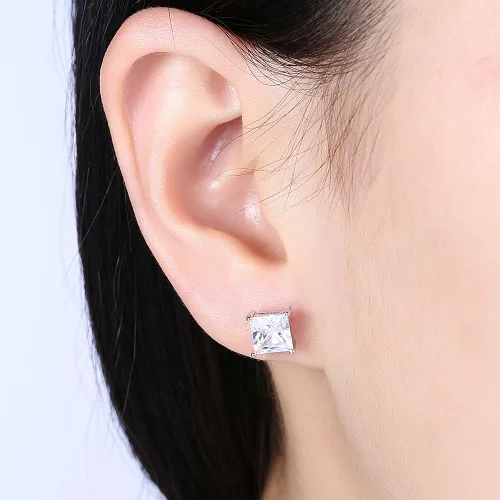 Miniatura 6 de MMTTAO Aretes de plata de ley 925 con circonita cúbica de corte princesa para mujeres, hombres y niñas, brillantes y puros, aretes de circonita