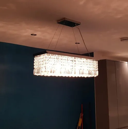 Miniatura 2 de Dst Lámpara de araña moderna de cristal, elegante lámpara de techo rectangular de lujo, lámpara colgante cromada de montaje empotrado para comedor