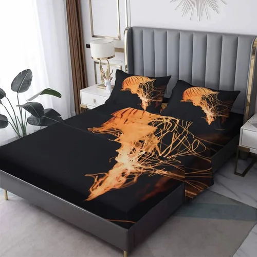 Miniatura 10 de Goldfish Sábanas tamaño individual, sábanas de cama de peces, microfibra suave, bolsillo profundo, sábanas y fundas de almohada estampadas sin