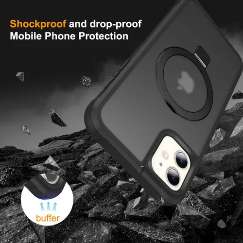 Miniatura 2 de CHAOFEnG Funda magnética compatible con iPhone 11 con soporte, prueba de caídas de grado militar, compatible con imán, anillo translúcido, parte
