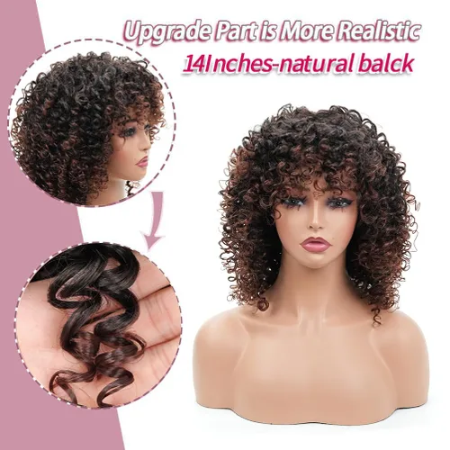 Miniatura 4 de rosmile Pelucas Rizadas para Mujeres Negras - Peluca Afro Completa de Cabello Sintético Africano Americano Negro Mezclado Castaño Oscuro Rizado