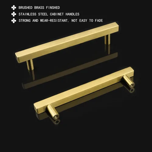 Miniatura 3 de Goldenwarm LS1212GD - Manijas para gabinetes y cajones de cocina, barra cuadrada en T, dorado, latón cepillado, 20 unidades, acero inoxidable