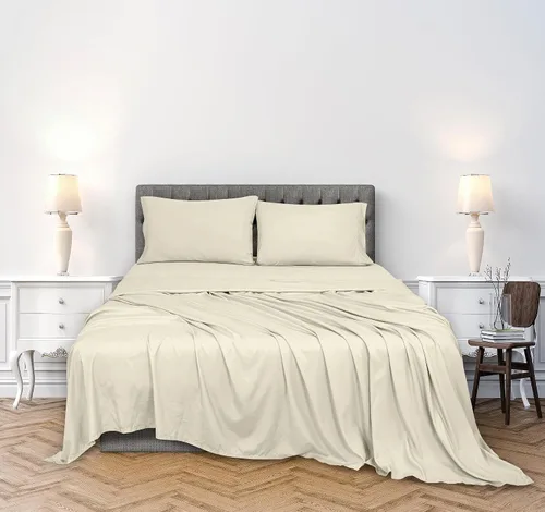 Miniatura 2 de ROYALE LINENS Juego de sábanas de 300 hilos 100% algodón peinado de fibras largas, 4 piezas, 1 sábana bajera, 1 encimera y 2 fundas de almohada