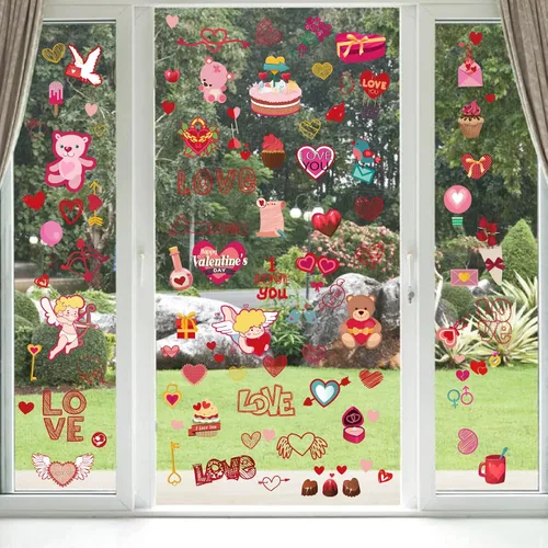 Miniatura 5 de SUPERDANT Calcomanías de Pared para el Día de San Valentín Lindo Ángel Osito Corazón Romántico Decoración de Pared Calcomanías de Arte de Pared