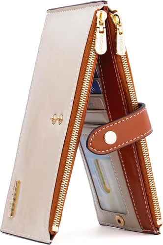 Miniatura 7 de ANDOILT - Cartera de cuero genuino para mujer con bloqueo RFID para tarjeta de crédito con cremallera