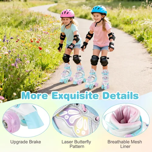 Miniatura 9 de BABY JOY Patines de ruedas de mariposa, 4 tamaños ajustables para niñas, adolescentes y adultos de 5 a 8 a 13 años o más, con ruedas iluminadas